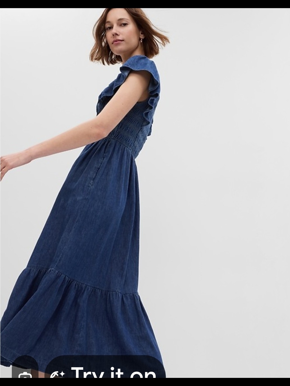 GAP Indigo Denim Midi Dress with Ruffle Sleeves